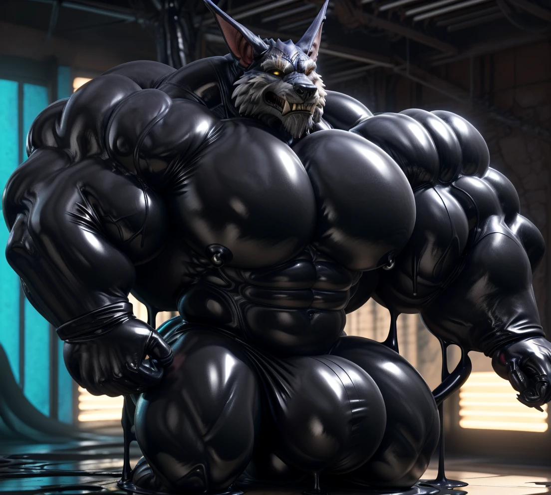 solo, male, , , ,  (hyper pecs:1.2), （long thick thighs:1.5）, standing, indoor,，(，,(,solo,very hyper muscles:1.3)((, Huge bulge：1.3))）（corruption)), black glowing liquid，（((liquid_latex, , rubber:1.2)，,black latex，goo transformation，(gooey)()(l），unreal engine,perfect light，detailed, photorealistic, 4k, hd, , , , good anatomy, , (), ,, high quality, best quality, concept art, photorealistic, warwick