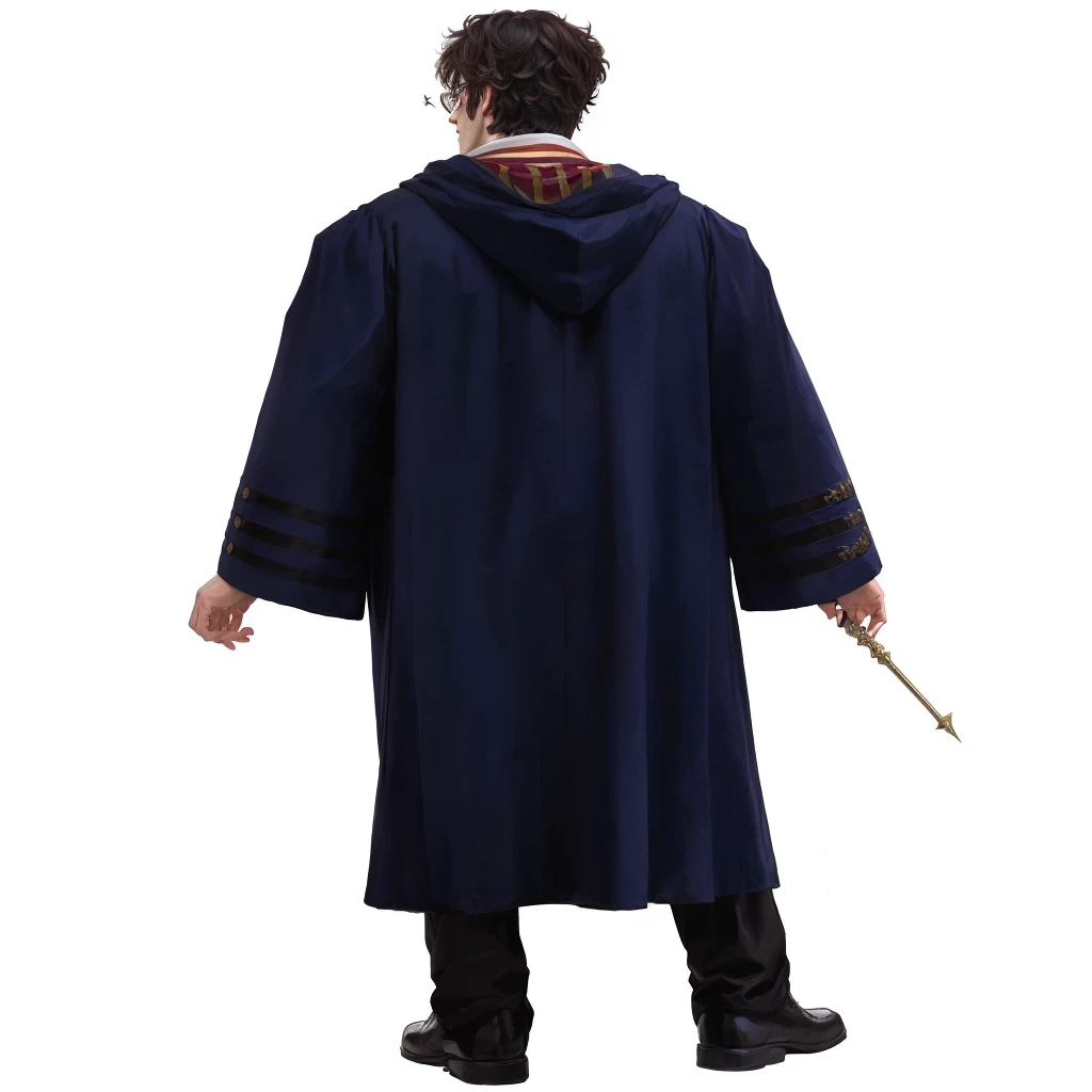 puffy man with a Harry Potter cloak and a wand, magician's cloak, wizard robes, wearing wizard robes, wearing black wizard robes, mantle movement waving, old magician's cloak, wearing a dark cloak, wearing hogwarts!!! robes!!!, wearing a wizard cloak, flowing magic cloak, wizard cloak, wearing red sorcerers robes, wearing aristocrat robe