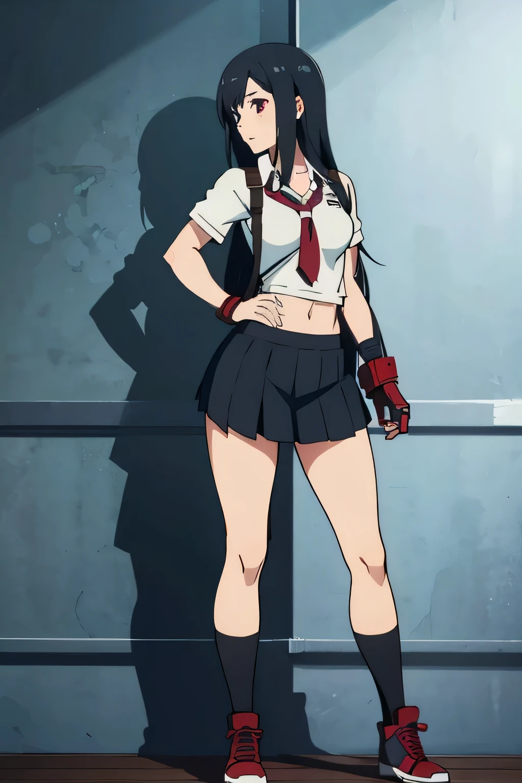 1girl, student uniform, black hair, young tifa lockhart, revolution