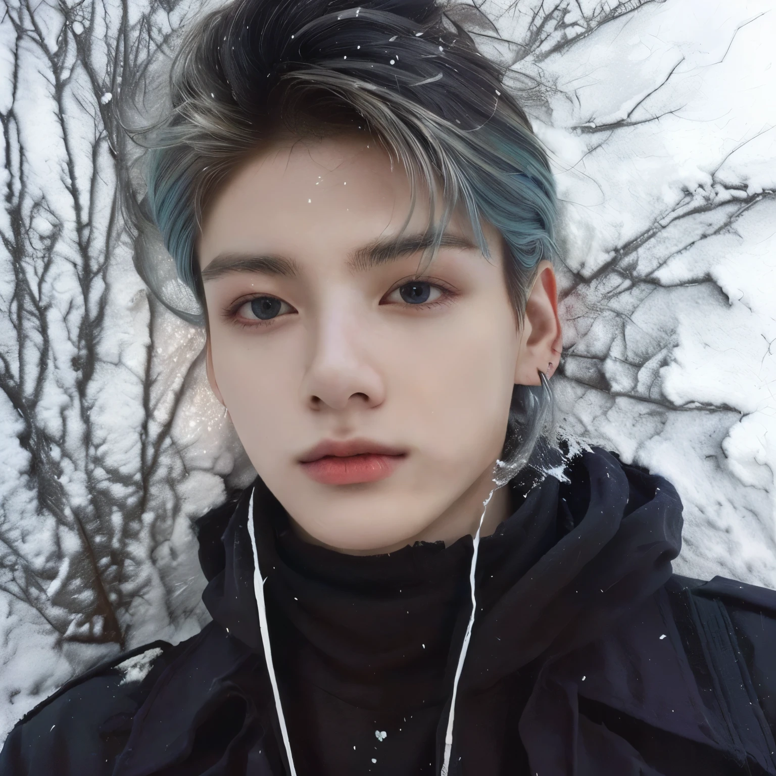 Youngh arafiado com fones de ouvido e jaqueta, cute androgynous prince, delicate androgynous prince, perfect face and boy, androgynous face, androgynous man, androgynous person, Youngh bonito, perfect cute face, an epic non-binary model, beautiful androgynous girl, Youngh, style of Ilya Vivishinov
