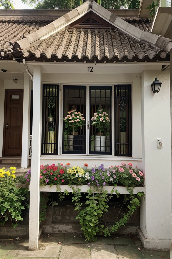 Flower plants in front of the house, colorful flowers, name FITRIA ISTIKHOMAH Channel, real photos, realistic