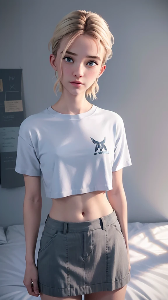 [soft ambient light],Mu bedroom background,(Beautiful One Girl),SCWEN, (20 year old student)) [short-hair] ((very muscular)) [Scrawny],(selfee) etching [sweaty],[details face],(Beautiful skin expression [transparency]),(More about beautiful skin),[Realistic papilla details],[Physical details],(Realistic physical details),Eros no Corpo Natural,[ideal ???????],[Desaturation],(high qualiy),(high resolution),((Small tits)),(((casual clothes))),shirt,skirt.