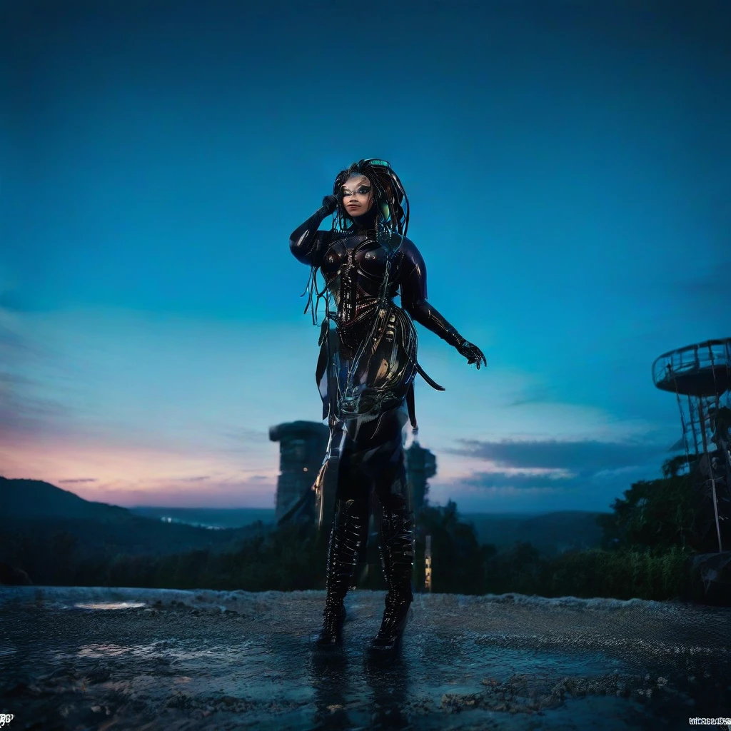 cinematic photo a full body science fiction monster woman, dreadlocks, spaceship. 35mm photograph, film, bokeh, professional, 4k, highly detailed