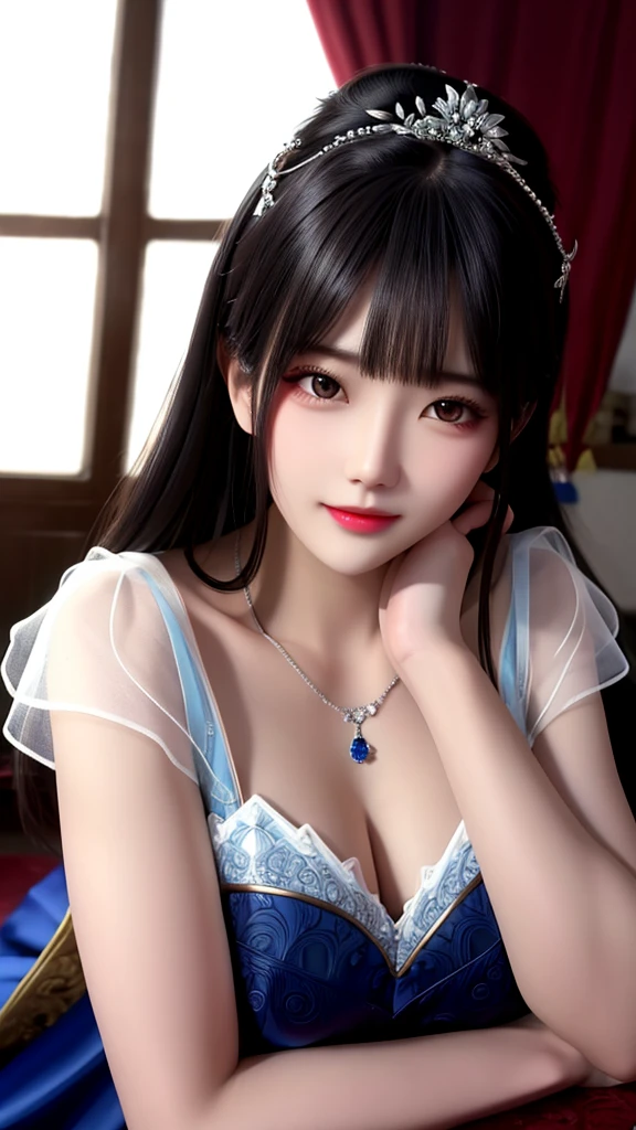 best quality, masterpiece, highres, 1girl, china wedding dress, dark blue dress highlight, hair ornament, necklace, jewelry, Beautiful face,upon body, tyndall effect, photorealistic, dark studio, rim lighting, two tone lighting, (high detailed skin:1.2), 8k uhd, dslr, soft lighting, high quality, volumetric lighting, candid, Photograph, high resolution, attractive pose,
