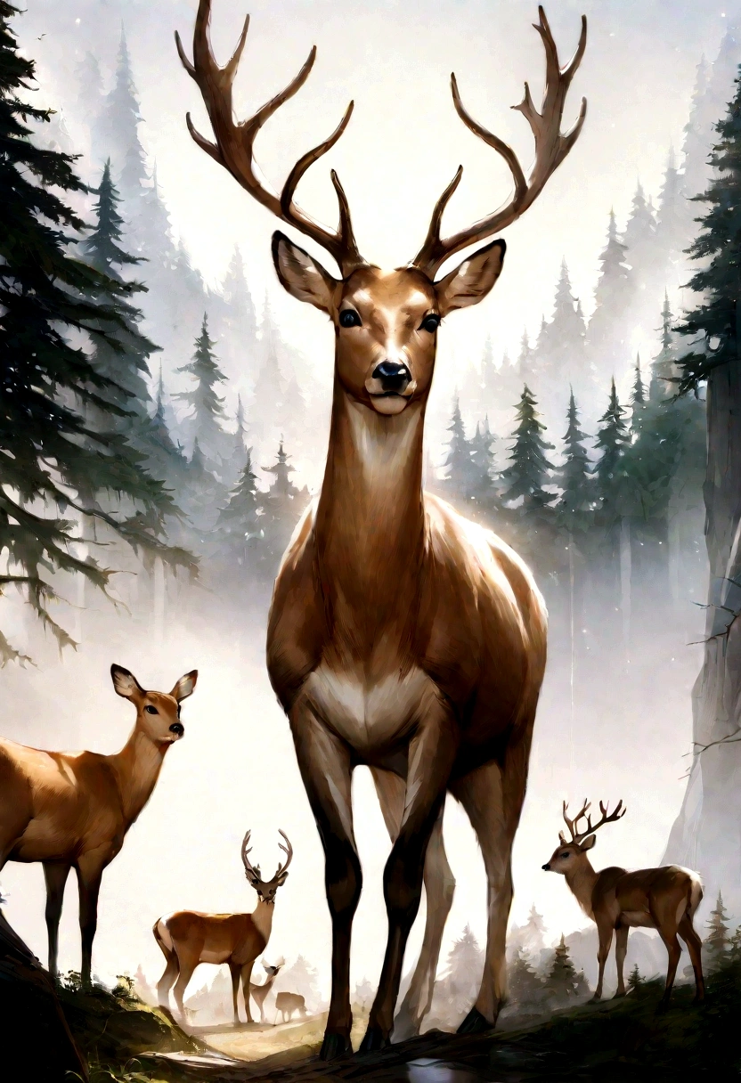 (Highest quality,masterpiece:1.2),横から見たdeer,Very realistic,deer,bright,dream-like,White Background,