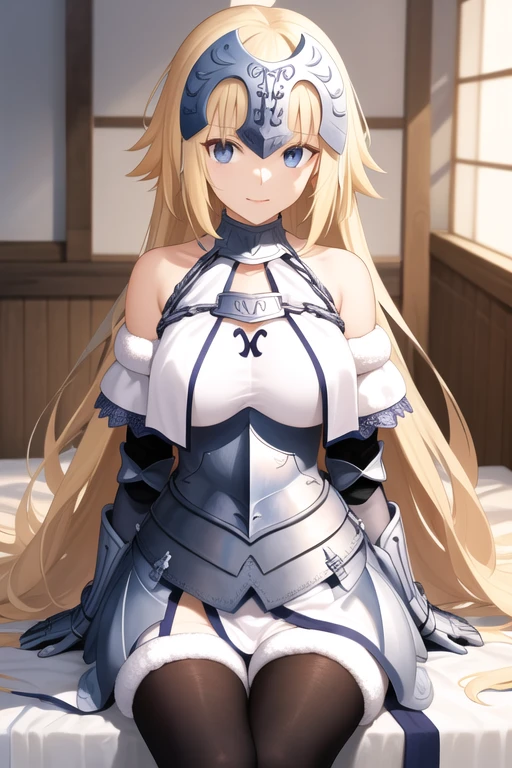 bbjd, long hair, headpiece, bare shoulders, armor, armored dress, white dress, fur trim, gauntlets, black thighhighs, cape