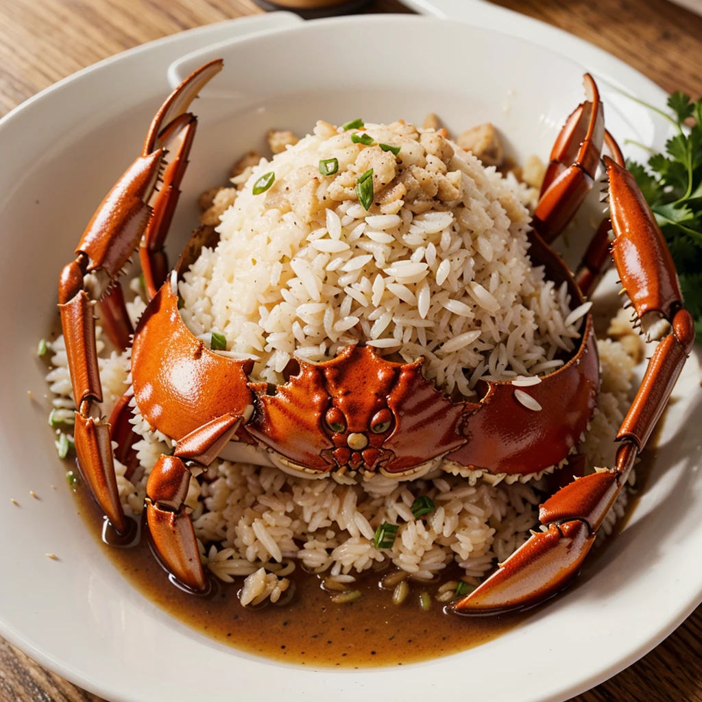 Crab head stuffed with rice 