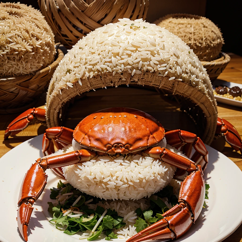 Crab head stuffed with rice