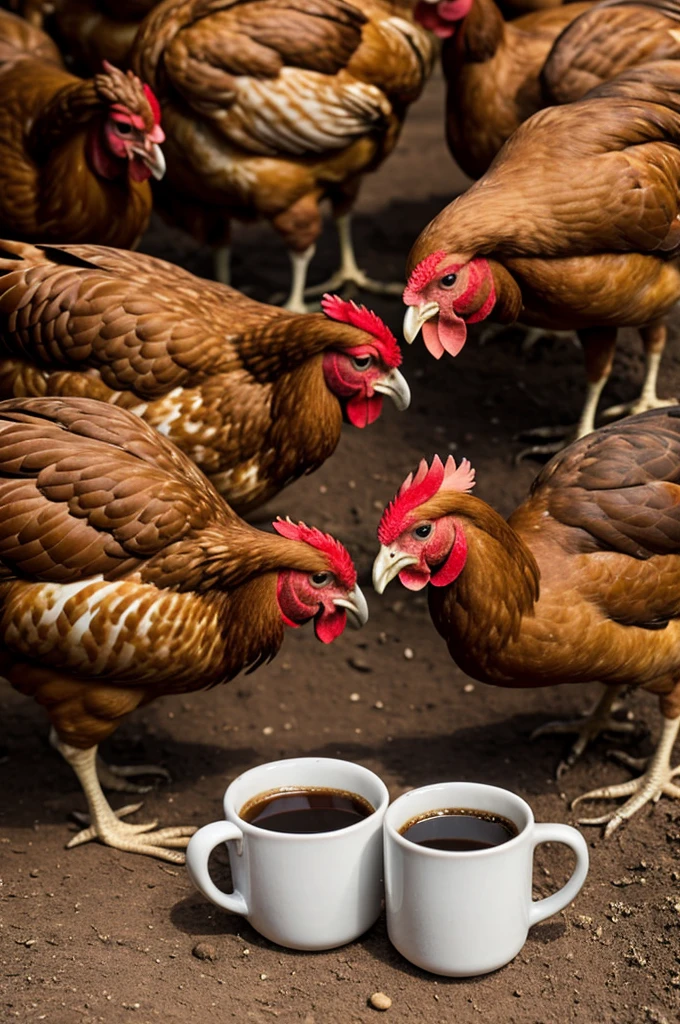 Chickens drink coffee from Ethiopia.