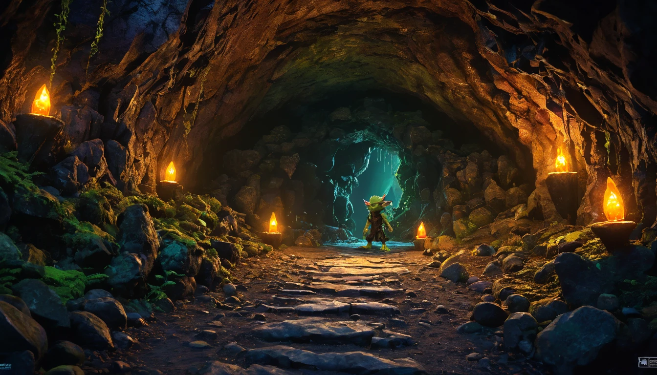 (anime, fantasy), (best quality, high resolution, depth of filed, HDR:1.2), (cave, stalagmite, goblin liar, small tunnel, isolated tunnel, dark tunnel: 1.5,), vibrant colors, spooky, enchanted, goblin totem, black magic atmosphere, extremely detailed, intricate, delicate, dark fantasy, bokeh, cinematic lighting, 8k, high quality