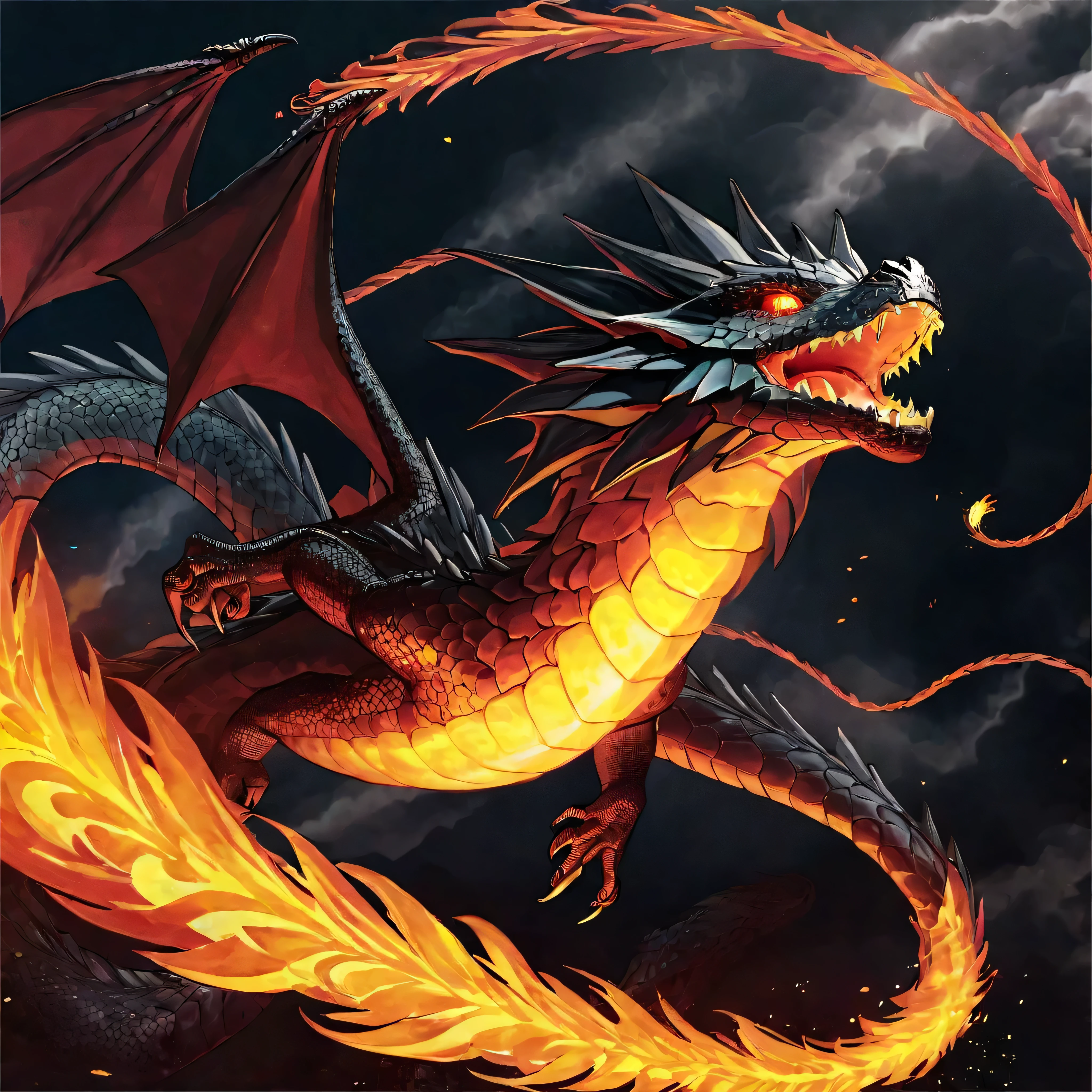 The winged dragon snake was flying and furiously emitting fire