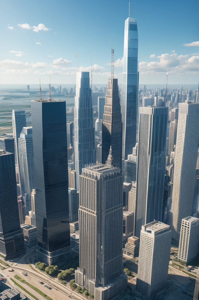Very realistic skyscraper under construction in 4K with some band buildings also under construction