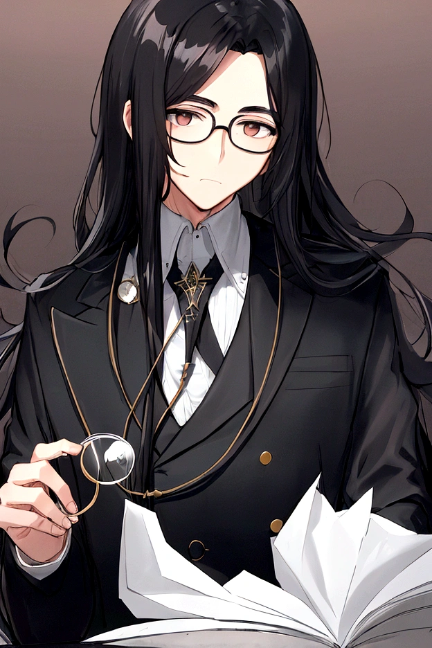 Boy,round glasses,long hair,black hair,black facemask,black jacket,white undershirt