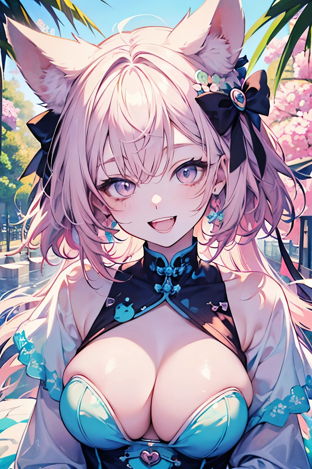 chibi character,Animal motif,(brush),((cute,kawaii,wonderland)),((pastel color)),((Cute assortment)),(A big smile with an open mouth),((Animal ears:1.3)),Shiny rubyred hair,(Natural Color),((Angel:1.2)),(outdoor:1.25),(nsfw).