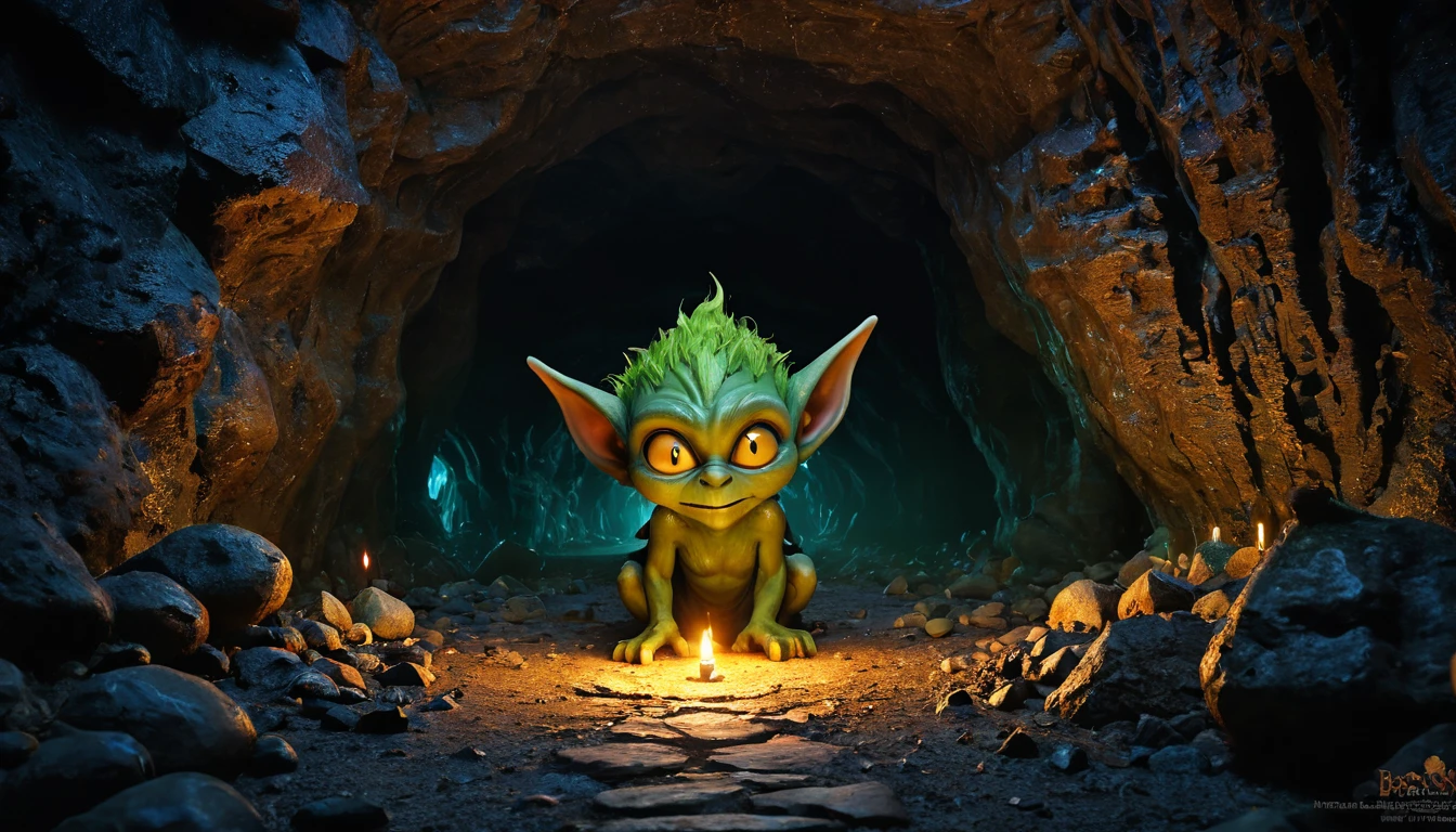 (anime, fantasy), (best quality, high resolution, depth of filed, HDR:1.2), (cave, stalagmite, goblin liar, small tunnel, isolated tunnel, dark tunnel: 1.5,), no candle, no torch, no fire, vibrant colors, spooky, enchanted, goblin totem, black magic atmosphere, extremely detailed, intricate, delicate, dark fantasy, bokeh, cinematic lighting, 8k, high quality