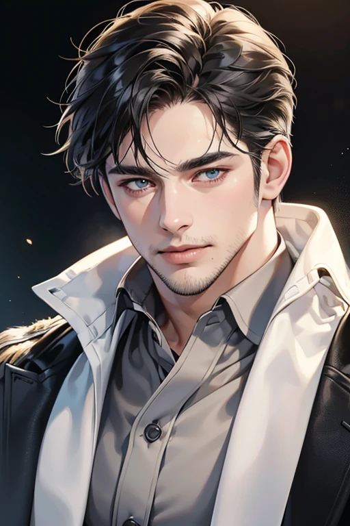 (best quality,4k,8k,highres,masterpiece:1.2),ultra-detailed,(realistic,photorealistic,photo-realistic:1.37),30 year old man,3 day beard,handsome anime,portraits,strong,masculine,dark hair,sharp jawline,mesmerizing eyes,perfectly styled hair,cool anime outfit,confident expression,vibrant colors,dynamic lighting, CEO and expression smile in love.
