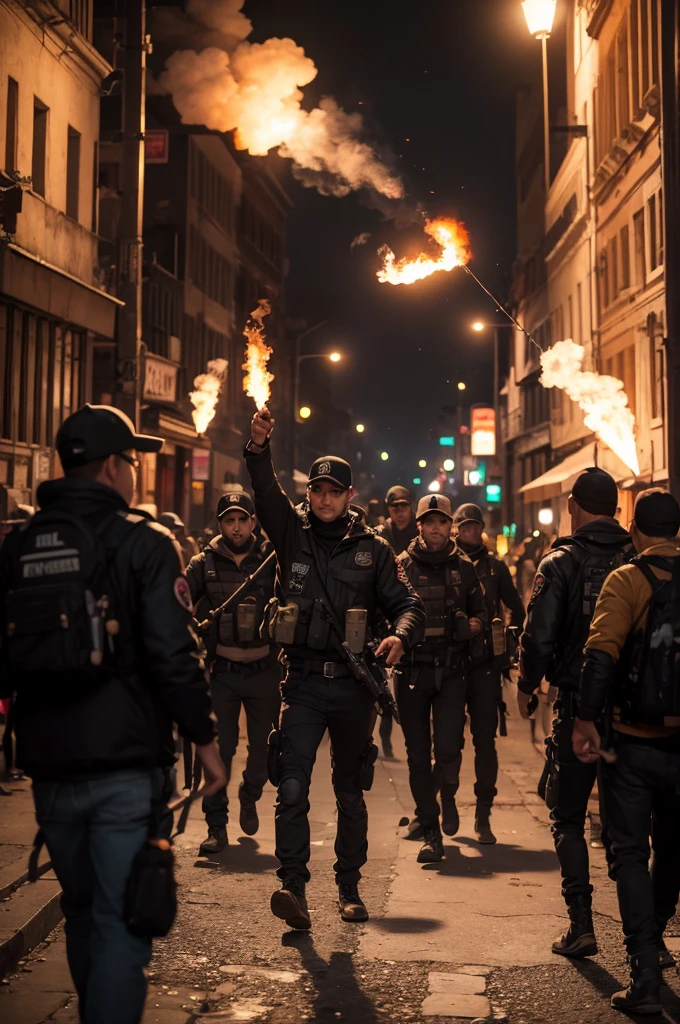 6 guys with a molotov in their hand to throw at a pixador 

