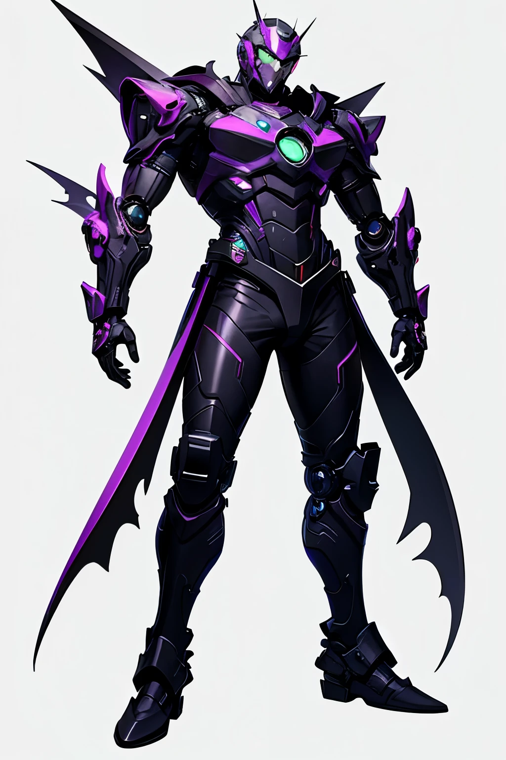 Male1,Armor,cyberpunk,robot model,purple,Anime,Looks cool.,aggressive,furious,scary,Male1cyberpunk,Standing in a pretentious, dynamic style,
