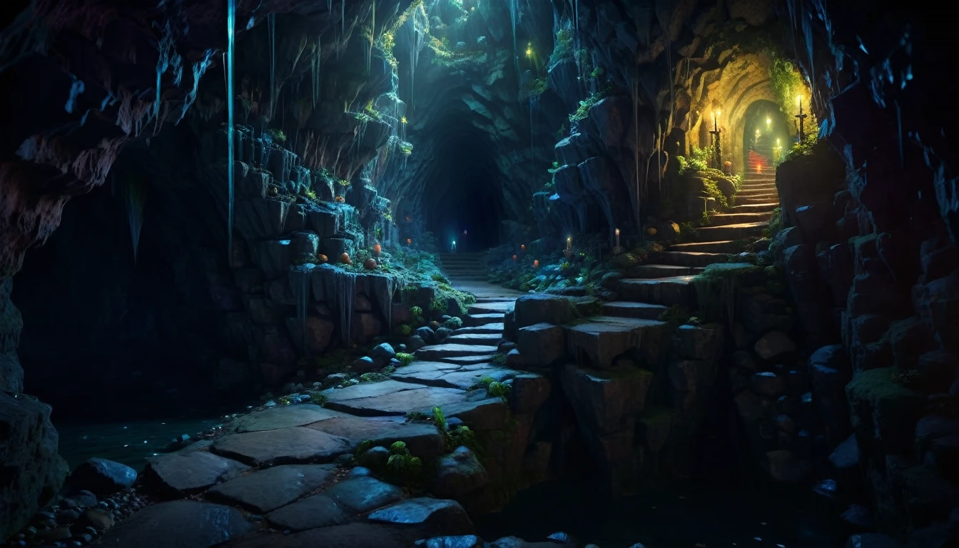 (anime, fantasy), (best quality, high resolution, depth of filed, HDR:1.2), (cave, stalagmite, goblin liar, small tunnel, isolated tunnel, dark tunnel: 1.5,), no candle, no torch, no fire, vibrant colors, spooky, enchanted, goblin totem, black magic atmosphere, extremely detailed, intricate, delicate, dark fantasy, bokeh, cinematic lighting, 8k, high quality