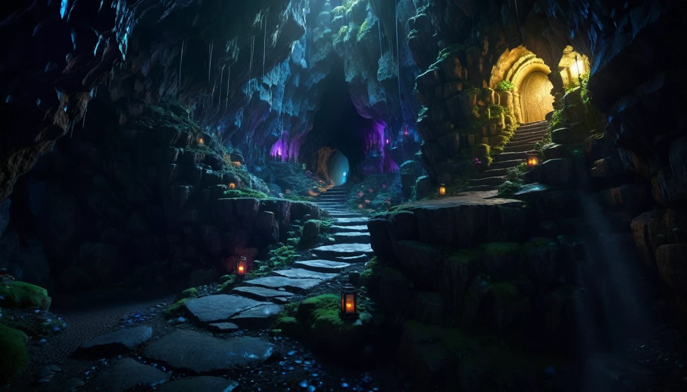 (anime, fantasy), (best quality, high resolution, depth of filed, HDR:1.2), (cave, stalagmite, goblin liar, small tunnel, isolated tunnel, dark tunnel: 1.5,), no candle, no torch, no fire, vibrant colors, spooky, enchanted, goblin totem, black magic atmosphere, extremely detailed, intricate, delicate, dark fantasy, bokeh, cinematic lighting, 8k, high quality