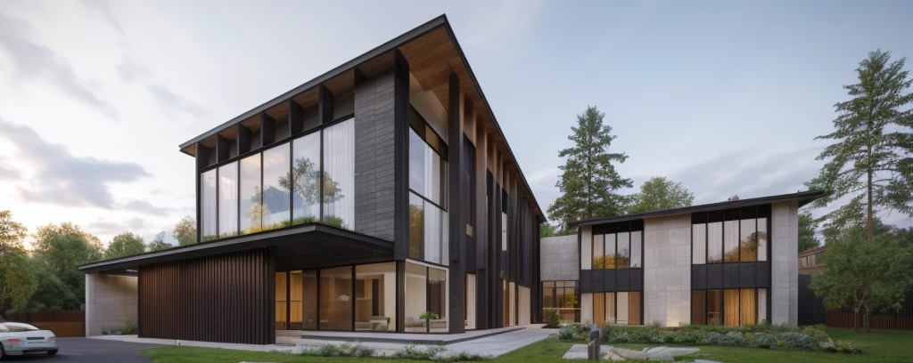 (masterpiece),(high quality), best quality, real,(realistic), super detailed, (full detail),(4k),8k,modern house exterior design,Modern architecture,Beautiful_sky,Day light, no_humans, outdoors,sky,tree,Garden flower front of building,