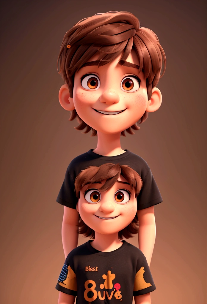 a smiling boy with bangs, colorful background, brown hair and eyes, oversized black t-shirt,(best quality,4k,8k,highres,masterpiece:1.2),ultra-detailed,(realistic,photorealistic,photo-realistic:1.37),portrait,studio lighting,vivid colors,professional photography