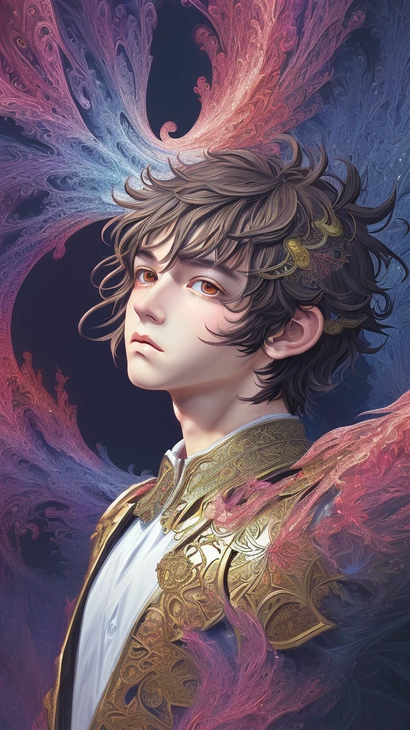 (Ultra-detailed、masterpiece、Highest quality、Highest quality、Anime illustration、Official Art、Beautiful and aesthetic:1.2)、2D beautiful boy、(1 boy:1.3)、(Fractal Art:1.3)
