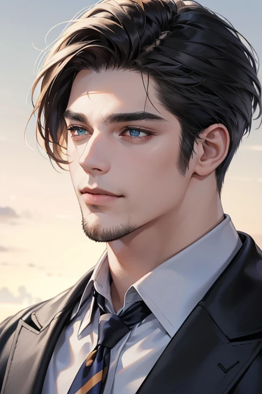 (best quality,4k,8k,highres,masterpiece:1.2),ultra-detailed,(realistic,photorealistic,photo-realistic:1.37),30 year old man,3 day beard,handsome anime,portraits,strong,masculine,dark hair,sharp jawline,mesmerizing eyes,perfectly styled hair,cool anime outfit,confident expression,vibrant colors,dynamic lighting, CEO and expression smile in love.
