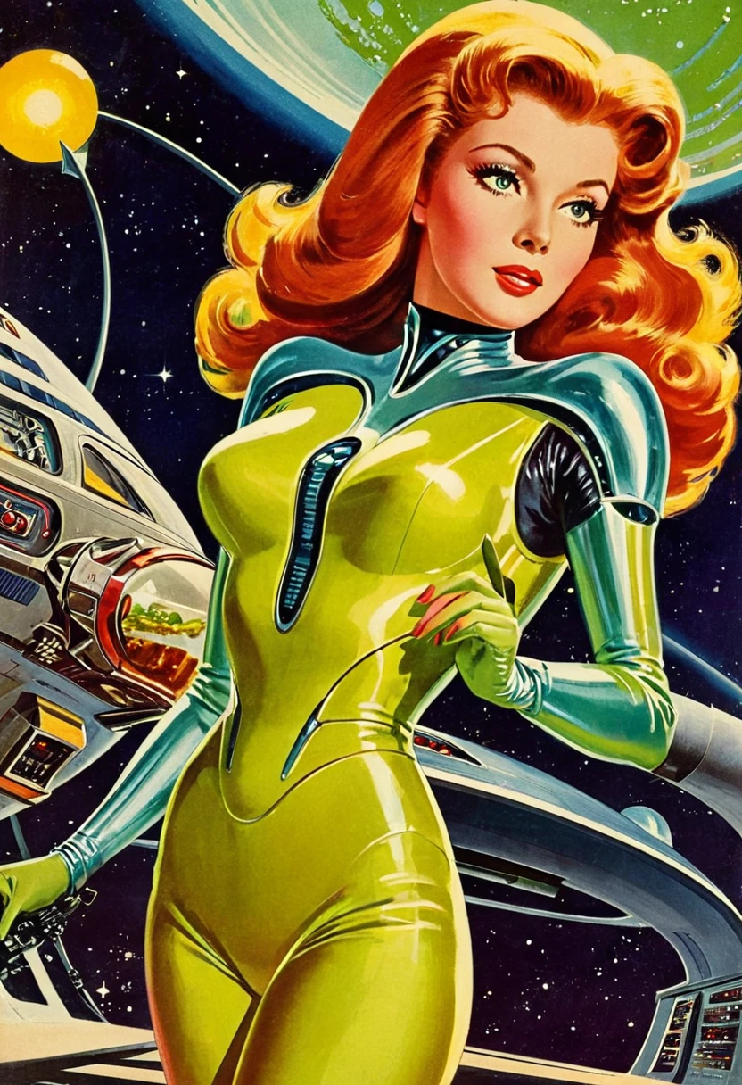 Retro futuristic, ((retro futurism)), ((Science fiction)), 1950s, (((1960s))), 1970s, (alien women),