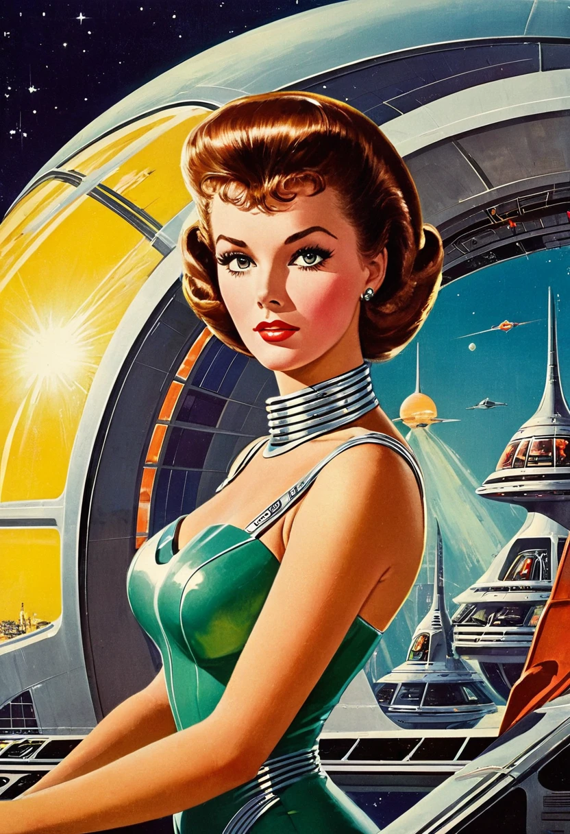 Retro futuristic, ((retro futurism)), ((Science fiction)), 1950s, (((1960s))), 1970s, (alien women),