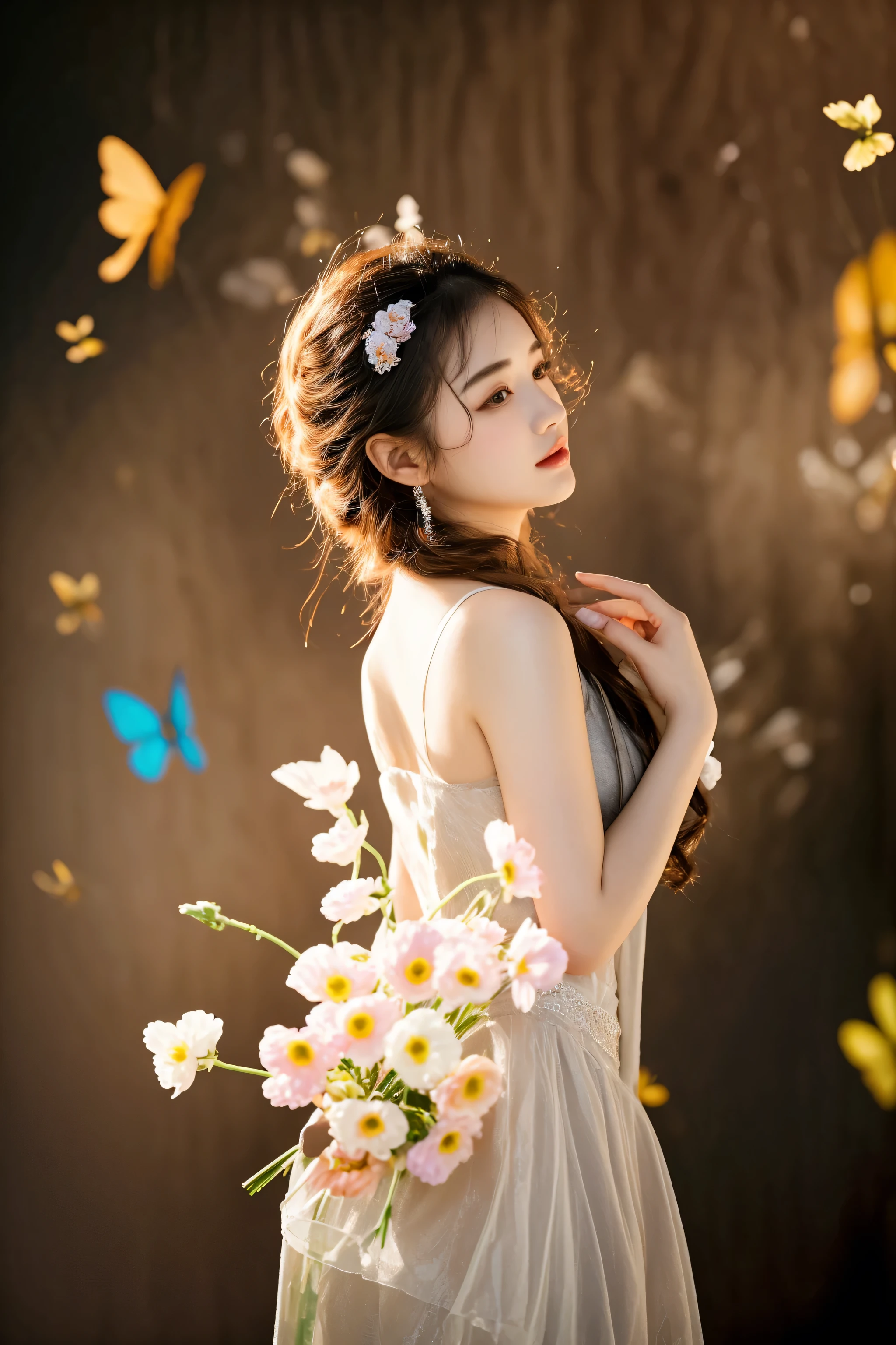 arafed woman in a dress holding a bouquet of flowers, beautiful young korean woman, with flowers, chinese girl, photo taken with nikon d 7 5 0, photo taken with nikon d750, beautiful south korean woman, portrait shot, chinese woman, a young asian woman, gorgeous young korean woman, beautiful asian woman, woman in flowers