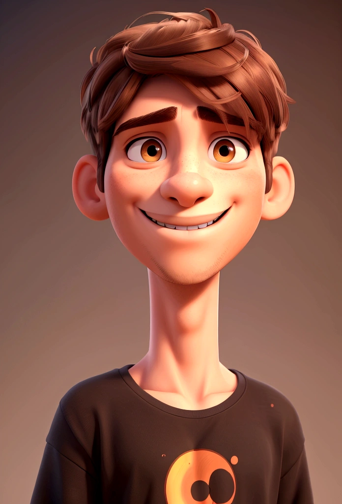 a smiling men with bangs, colorful background, brown hair and eyes, oversized black t-shirt,(best quality,4k,8k,highres,masterpiece:1.2),ultra-detailed,(realistic,photorealistic,photo-realistic:1.37),portrait,studio lighting,vivid colors,professional photography