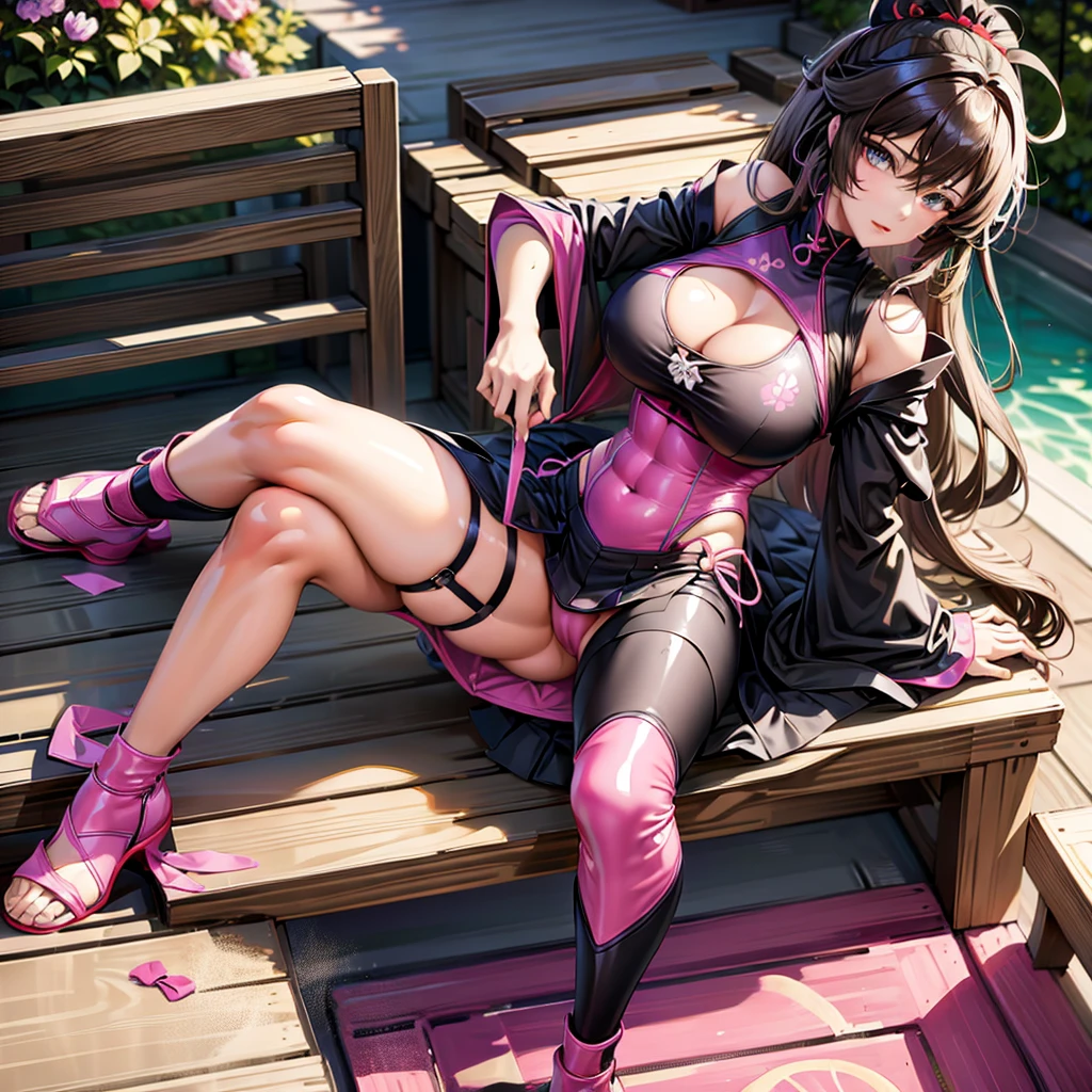 FGO Miyamoto Musashi　Colossal tits　Pink 　Latex Leotard　Gani crotch　erectile nipple