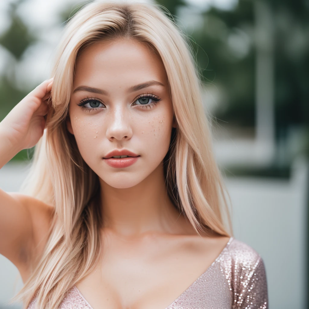 (kiss pose front view: 1.4), (straight full of the body: 1.4), RAW UHD portrait photo of a 24-year-old pink blonde standing at living room home, large breasts, city at day, (pyjamas, (neckline), details (textures!, hair!, glitter, colour!! , disadvantages: 1.1), glossy eyes with high detail (looking at the camera), SLR lighting, SLR camera, ultra-quality, sharpness, depth of field, film grain (centre), Fujifilm XT3, crystal clear, frame centre, beautiful face, sharp focus, (night lit), night, (night light), detailed skin pores, oily skin, sunburn, complex eye details, full body, large breasts