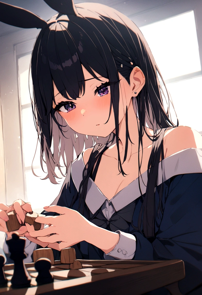 masterpiece, Highest quality, Highest quality, masterpiece, High resolution, A girl playing shogi with a rabbit、