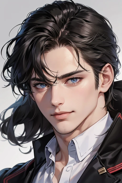 (best quality,4k,8k,highres,masterpiece:1.2),ultra-detailed,(realistic,photorealistic,photo-realistic:1.37),30 year old man,3 day beard,handsome anime,portraits,strong,masculine,dark hair,sharp jawline,mesmerizing eyes,perfectly styled hair,cool anime outfit,confident expression,vibrant colors,dynamic lighting, CEO and expression smile in love.
