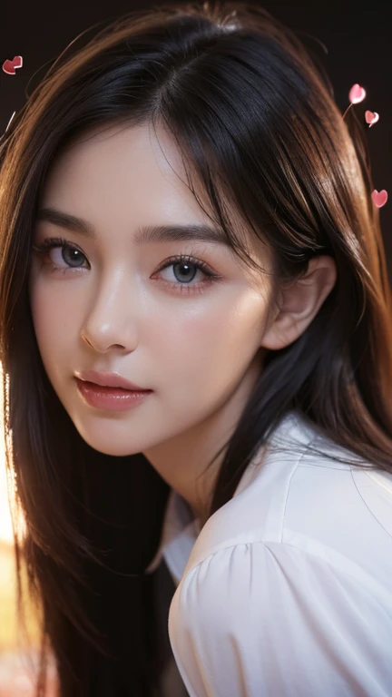 8K, RAW photo, best quality,masterpiece:1.2),(realistic, photo-realistic:1.4),(extremely detailed 8K wallpaper),One woman,Beautiful Face,Super detailed,(Collared shirt),(Dark Background),(looking at the camera:2),Dim lighting,Moody Lighting,Plumbed lips,Beautiful face,Portraiture,Realistic Skin,Detailed skin,A big smile,Beautiful eyes,Beautiful nose,model,A beautiful woman,(Eyes are hearts:1.5),Exquisite lighting,Dimples,Small breasts,On all fours,Open your mouth