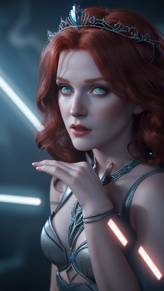 Redhead woman (Wear a tiara), (Octane, Houdini, Visual Effects, give, detailed, 4K ), Author: samdoesarts,