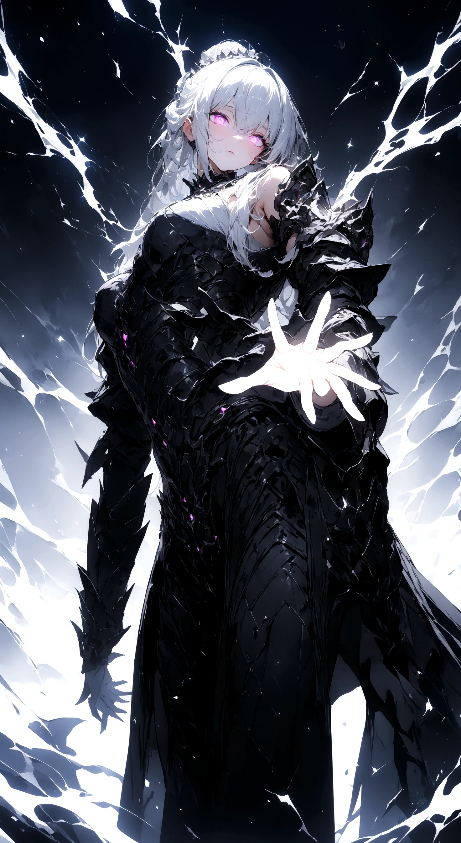 Detailed fingers, eye glowing in sparkling white.. (best quality, 4k, 8k, high resolution, masterpiece: 1.2)