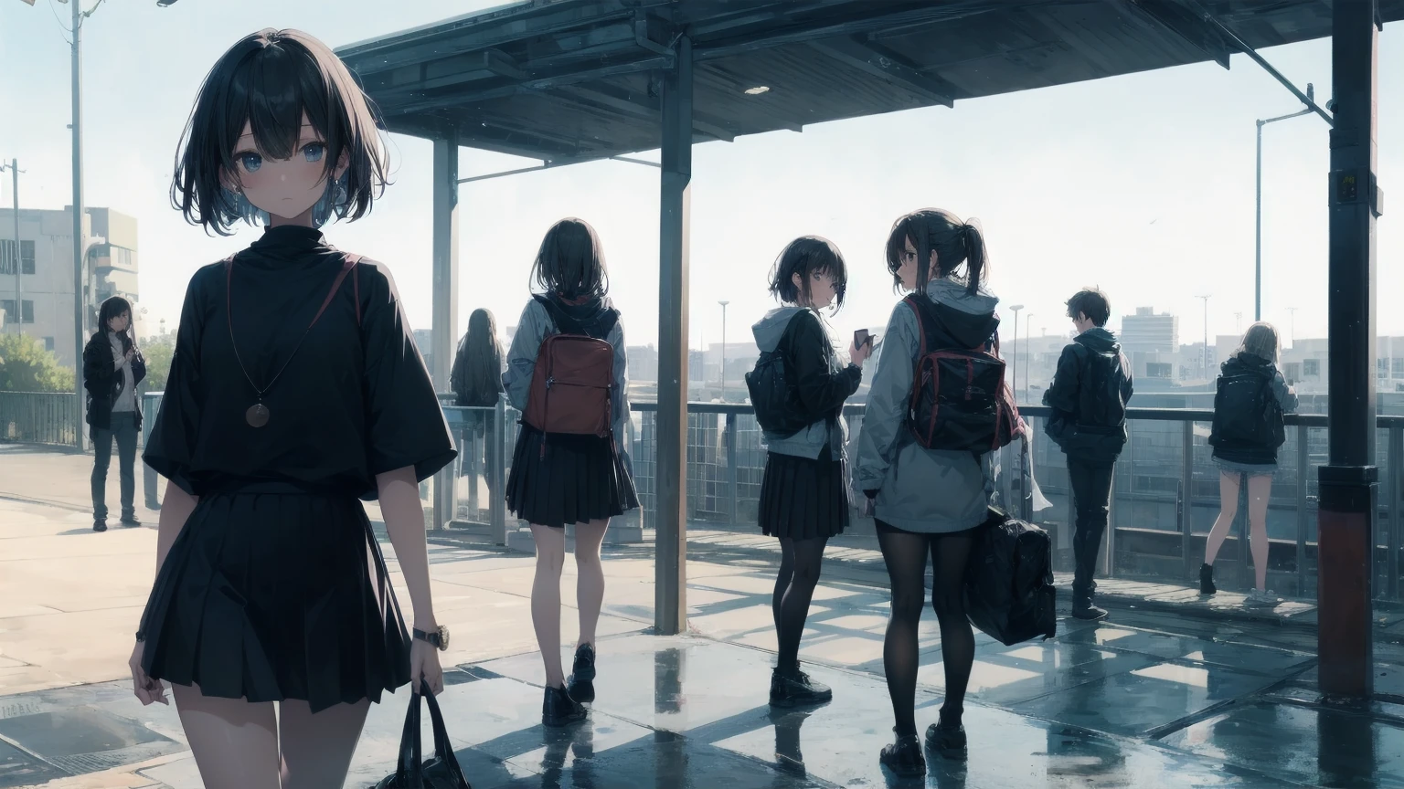 Super high quality by Art God, Very detailed, High resolution, Anime Moe Art Style, Best Anime 8K Konachan Wallpaper, pixiv Contest Winner, Perfect Anatomy, break,(Please draw a girl walking sleepily to school... ),break, One Girl, (alone,change,,13 years old:1.3),Complete limbs, Full Finger,, The charm of androgyny, (Very short hair), Sleeping hair, Messy Hair, Flat Chest, Small Ass, Between the legs, Small eyes,Beautiful and elegant dark eyes, Well-proportioned iris and pupil, Disgusted Eyes, High resolutionの詳細な髪, , skirt, School Area. break,Very detailed肌, Best lighting by famous artists, 8K, shape,