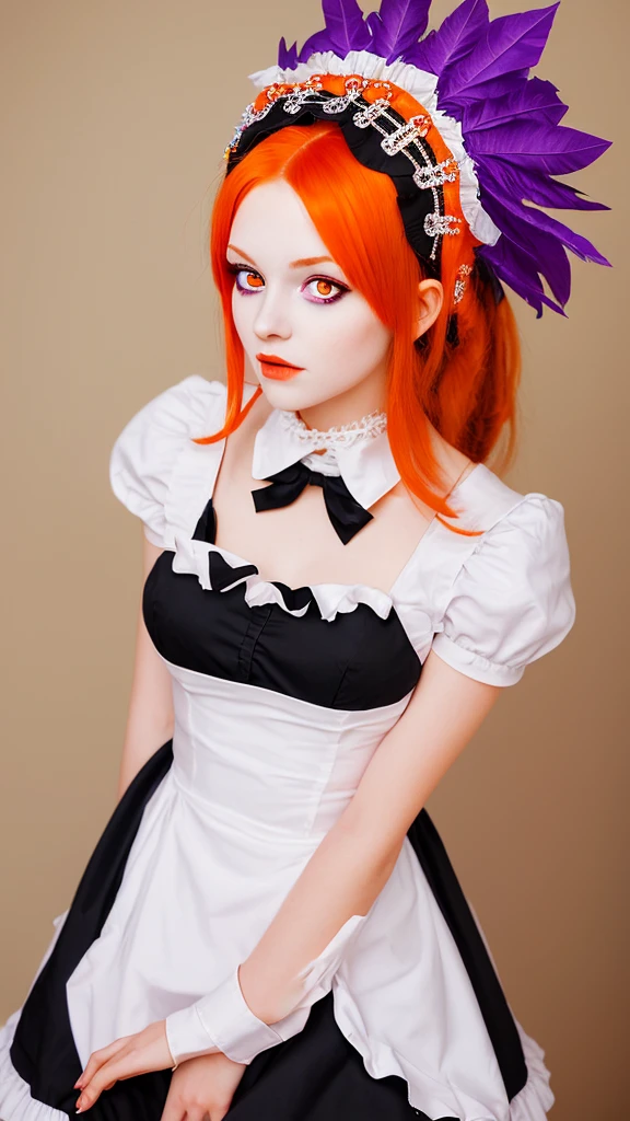 masterpiece, Highest quality, One girl, Purple eyes, Orange Hair,Maid headdress, Maid,