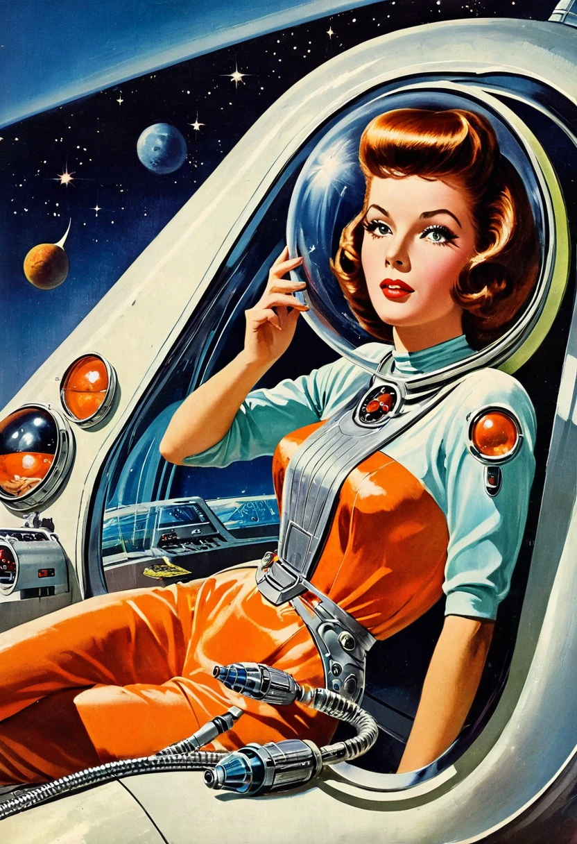 Retro futuristic, ((retro futurism)), ((Science fiction)), 1950s, (((1960s))), 1970s, (alien women),