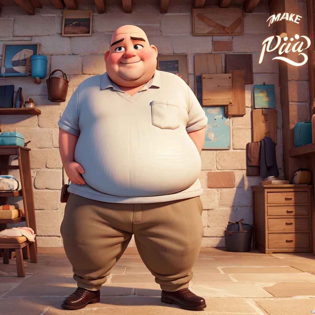 Make a slightly fat man with a bald head