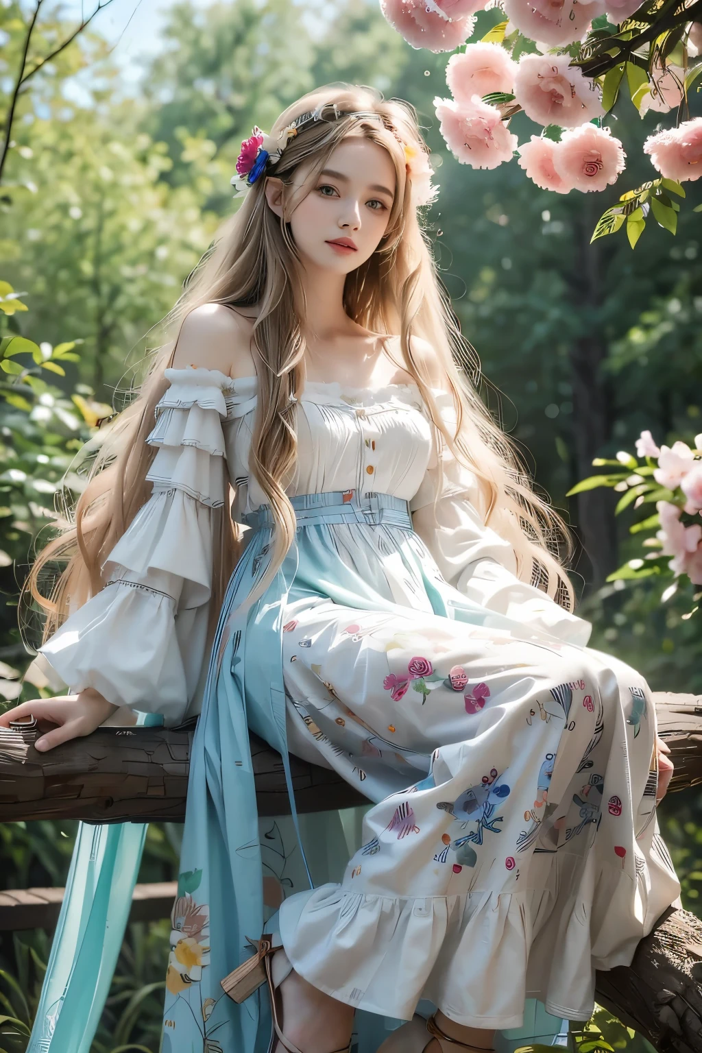 painting of a Ragdoll sitting on a branch with flowers, Detailed painting 4k, Beautiful art ultra hd 4k, painting of a Ragdoll, Full of color and rich details, beautiful painting of tall man, Art 4K, Detailed 4k painting, Colorful Ragdoll，Long, Digital painting is very detailed, Draw in high resolution, Beautiful digital art work, hummingbird, beautiful nature