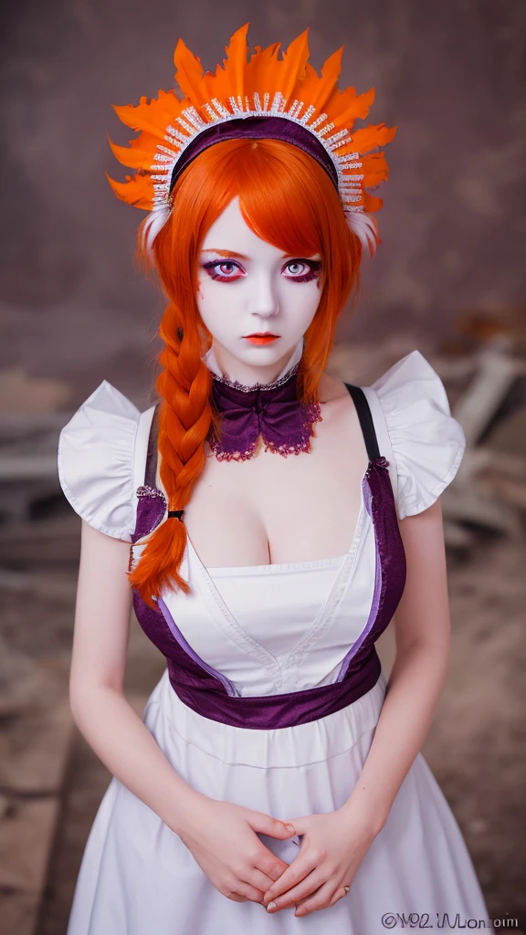 masterpiece, Highest quality, One girl, Purple eyes, Orange Hair,Maid headdress, Maid,吸Blood鬼、Blood、Western-style building