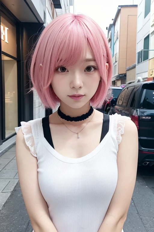 Nakano Ichika、Pink Hair、short hair、Black choker