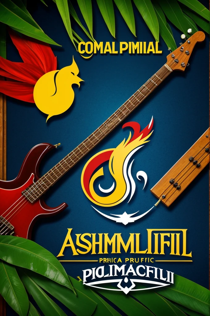 Create a logo for a musical group called Ashé (primordial life energy) Almirah(Colombian Pacific fruit)