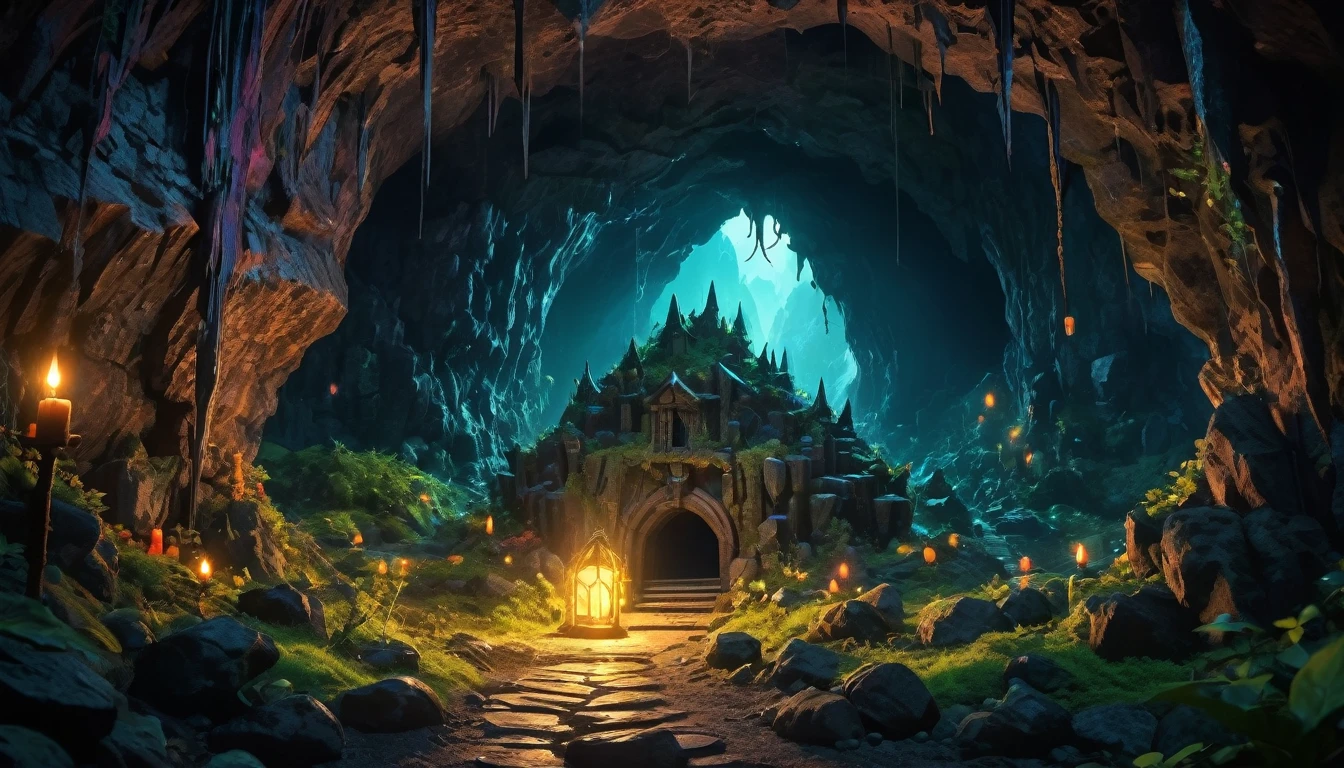 (anime, fantasy), (best quality, high resolution, depth of filed, HDR:1.2), (cave, stalagmite, goblin liar, small tunnel, isolated tunnel, dark tunnel: 1.5,), vibrant colors, spooky, enchanted, goblin totem, black magic atmosphere, extremely detailed, intricate, delicate, dark fantasy, bokeh, cinematic lighting, 8k, high quality