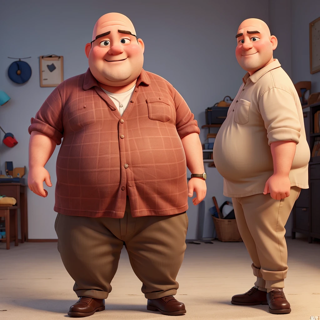 Make a slightly fat man with a bald head