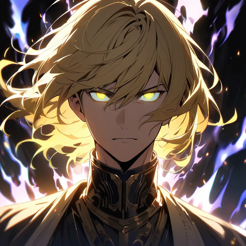 male, solo, handsome, blond hair, god, god eyes, glowing eyes, light, aura, holo, golden